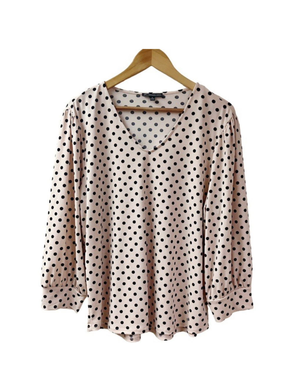 ADRIANNA PAPELL Polka Dot Crepe Blouse X-Large Pink Black Coquette Romantic